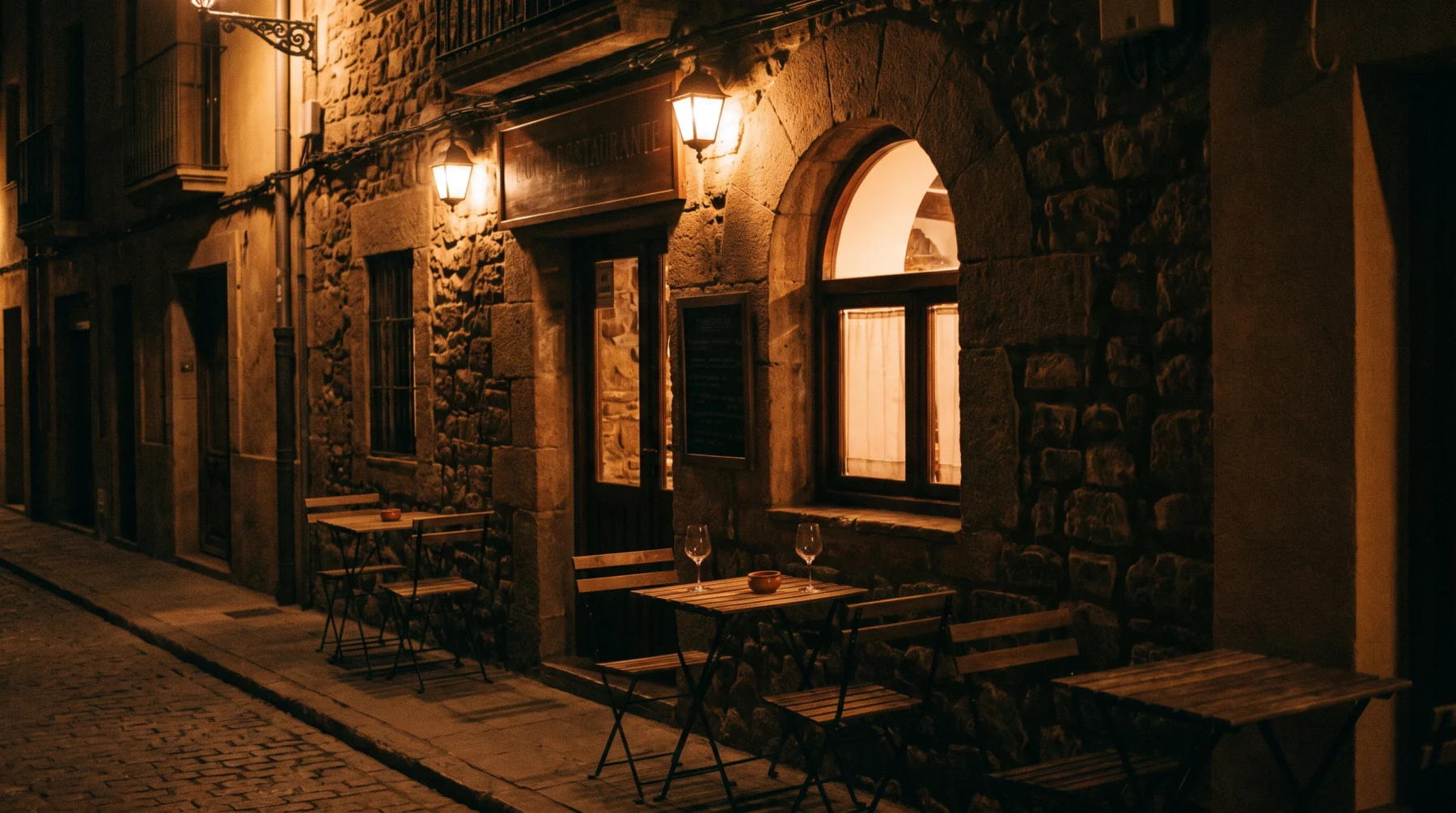 Fachada de Casa Nuria al atardecer con los toldos recogidos
