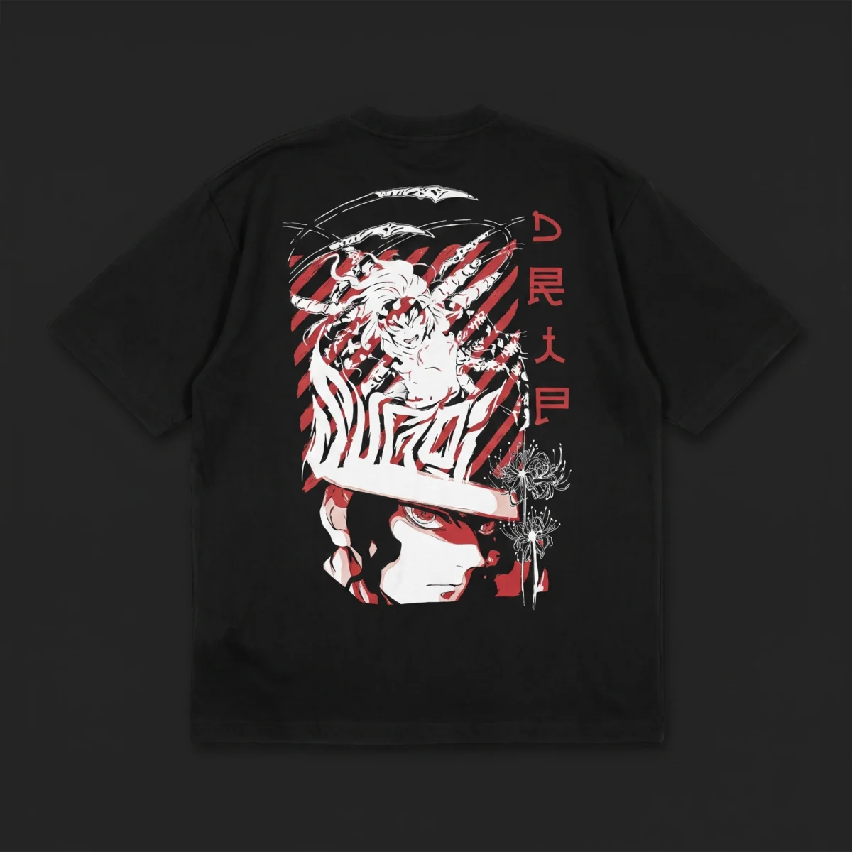 Camiseta Muzan negra estirada, vista por detr&aacute;s