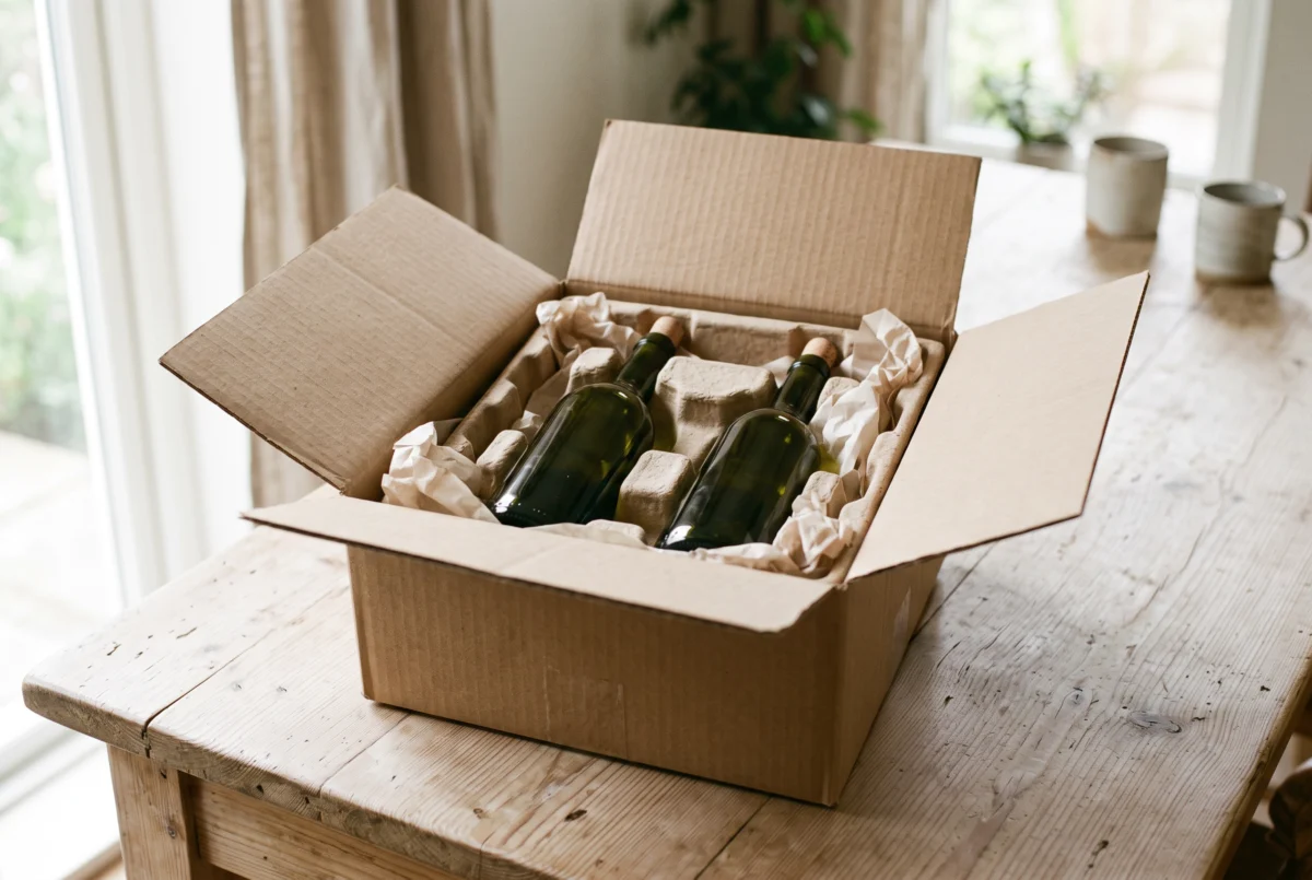 Caja de envio con dos botellas protegidas