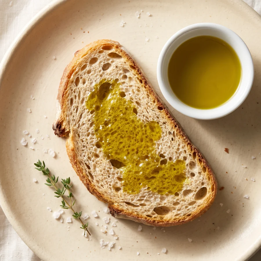 Pan con aceite de oliva y sal en escamas